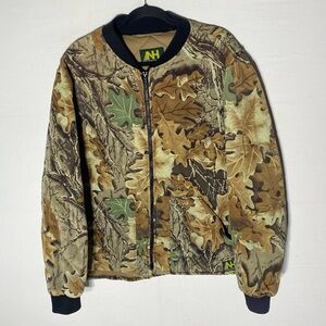Vintage Natural Habitat Brown Green Leafy Camouflage Bomber Jacket L Gorpcore